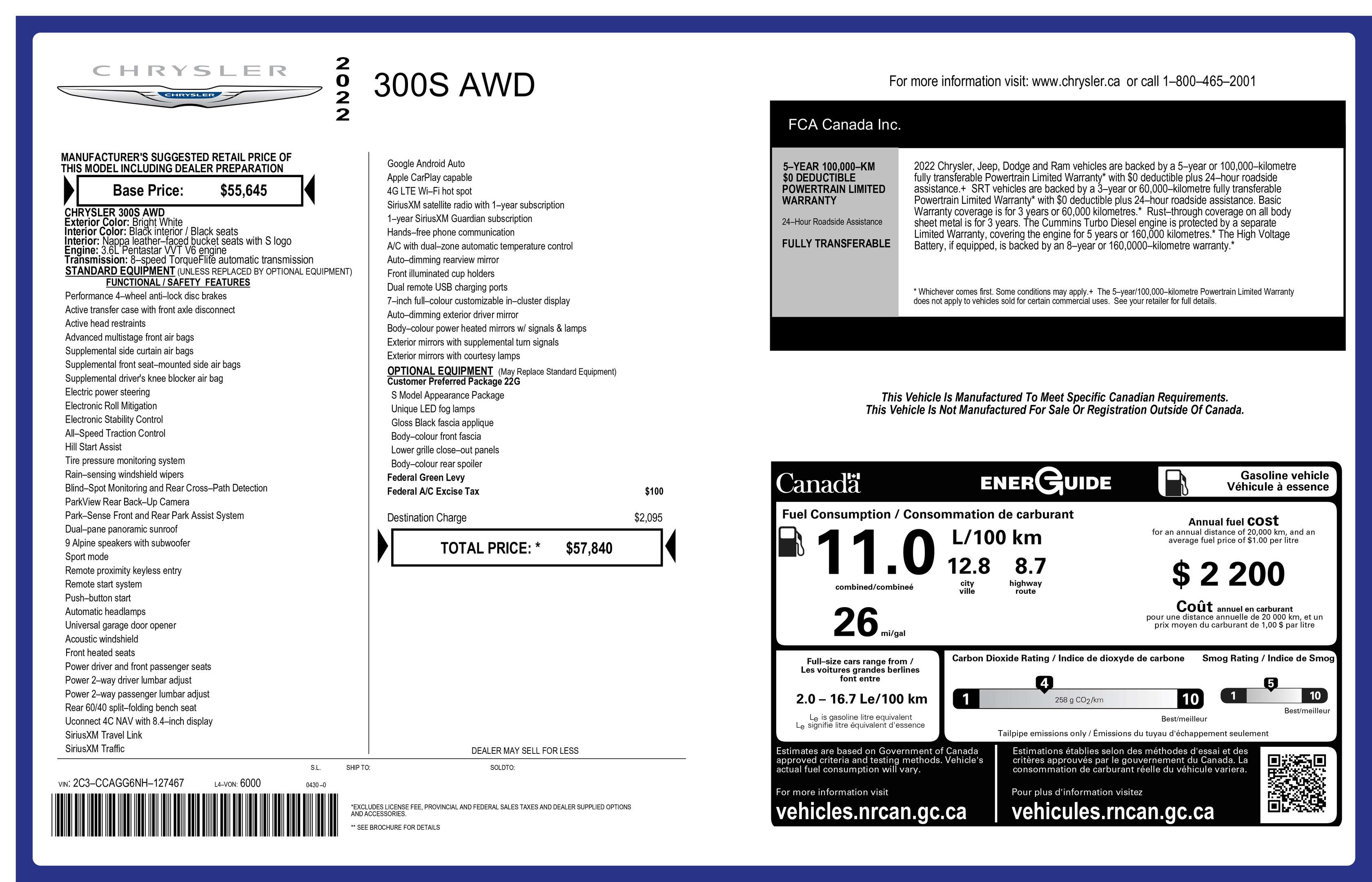 2022 Chrysler 300 AWD Leather Roof Nav BCam — снимка 3