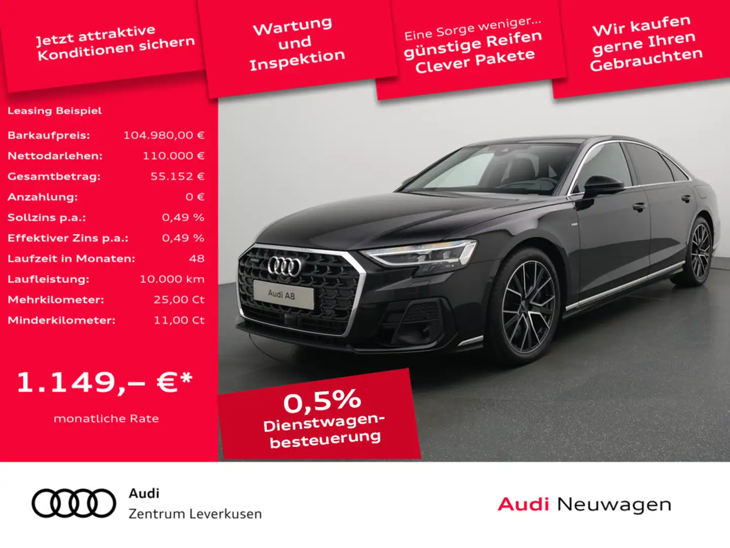 Audi A8 60 TFSI e MATRIX LUFT B&O AHK KAM360° S-LI Schwarz - 1