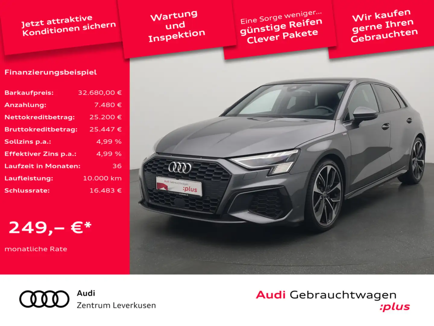 Audi A3 Sportback 35 S line MATRIX PANO B&O KAM SH Gris - 1