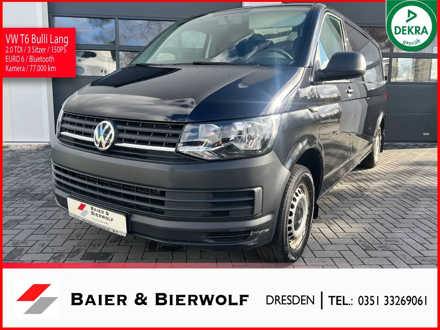 Volkswagen T6 Transporter lang 150PS Klima AHK Kamera USB Zwart - 1