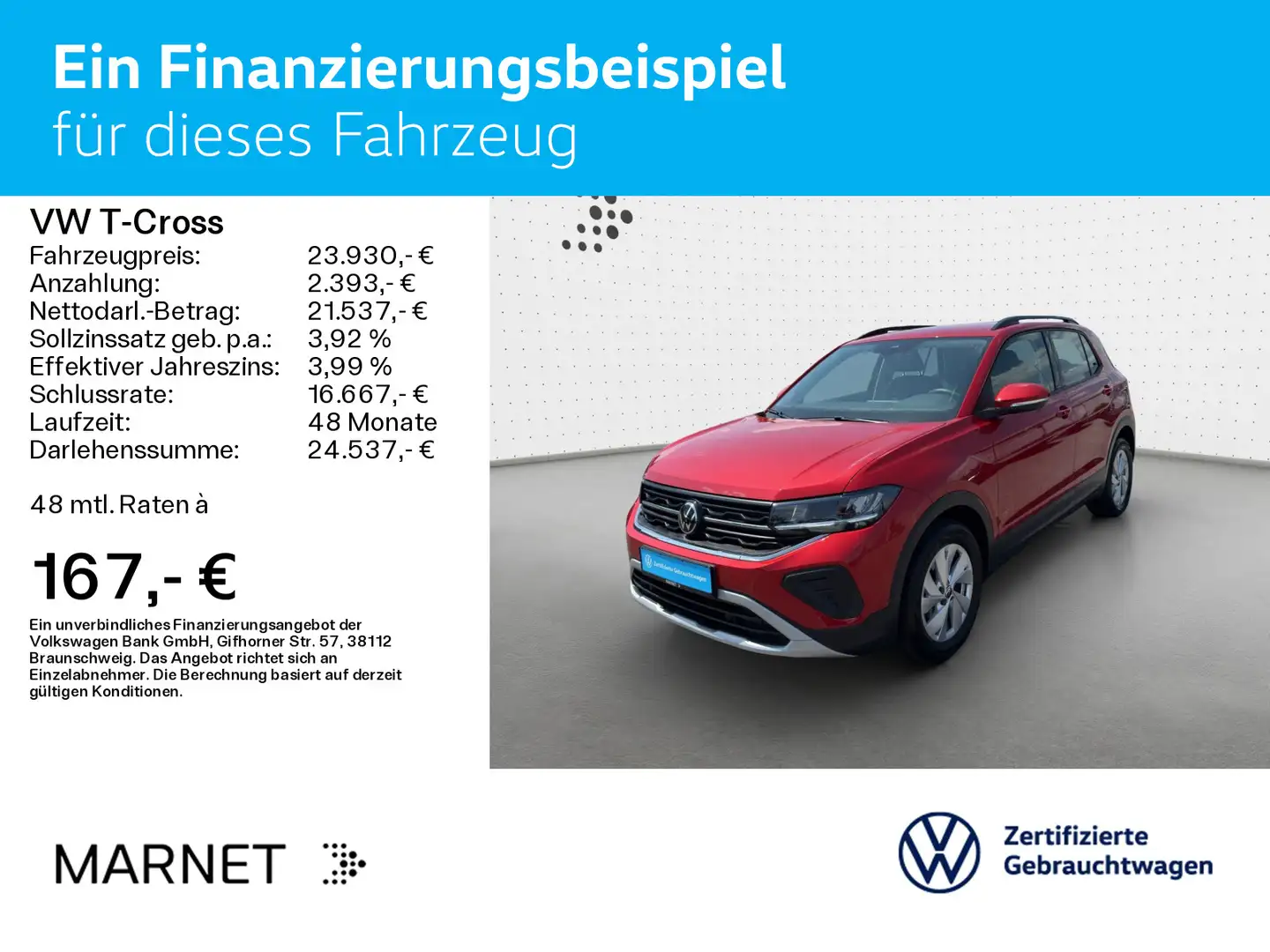 Volkswagen T-Cross 1.0 TSI Life*AHK*Anschlussgarantie*LED* Rot - 2