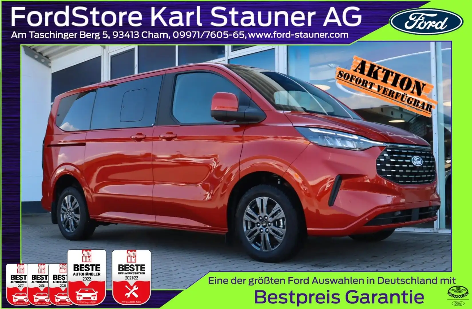 Ford Tourneo Custom Titanium 320/L1 VOLLAUSSTATTUNG Rot - 1