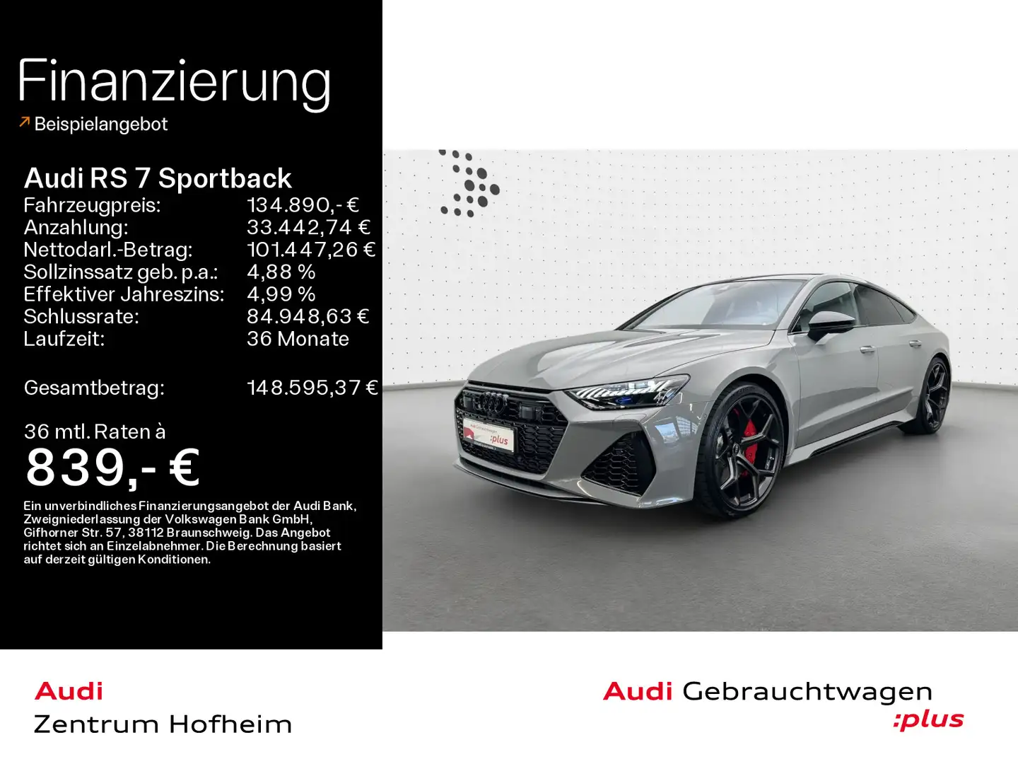 Audi RS7 performance*280 km/h*B&O Ad*HUD*P Gri - 1