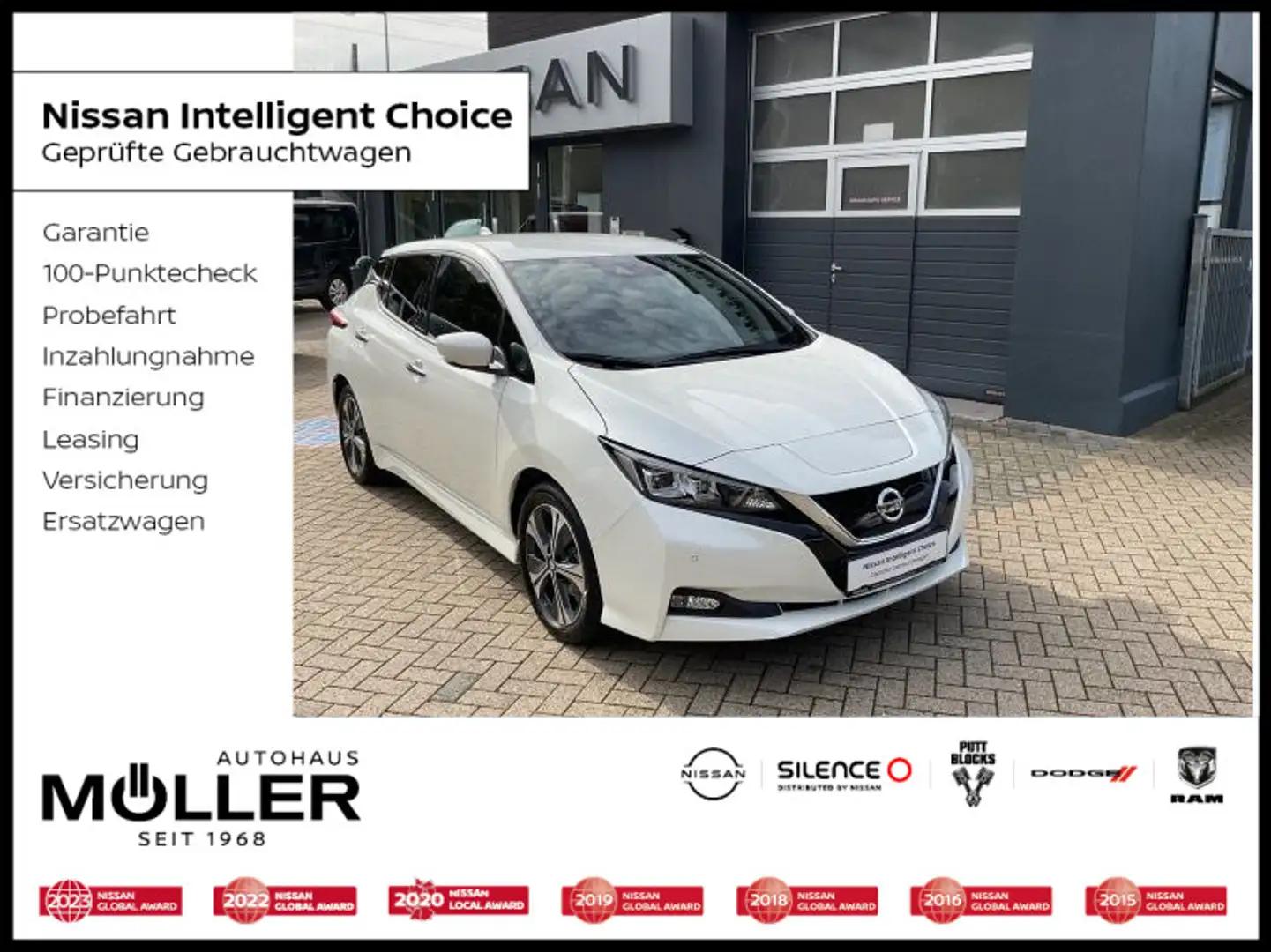 Nissan Leaf 40kWh Tekna Leder SH BOSE Navi AVM ProPilot Blanc - 1