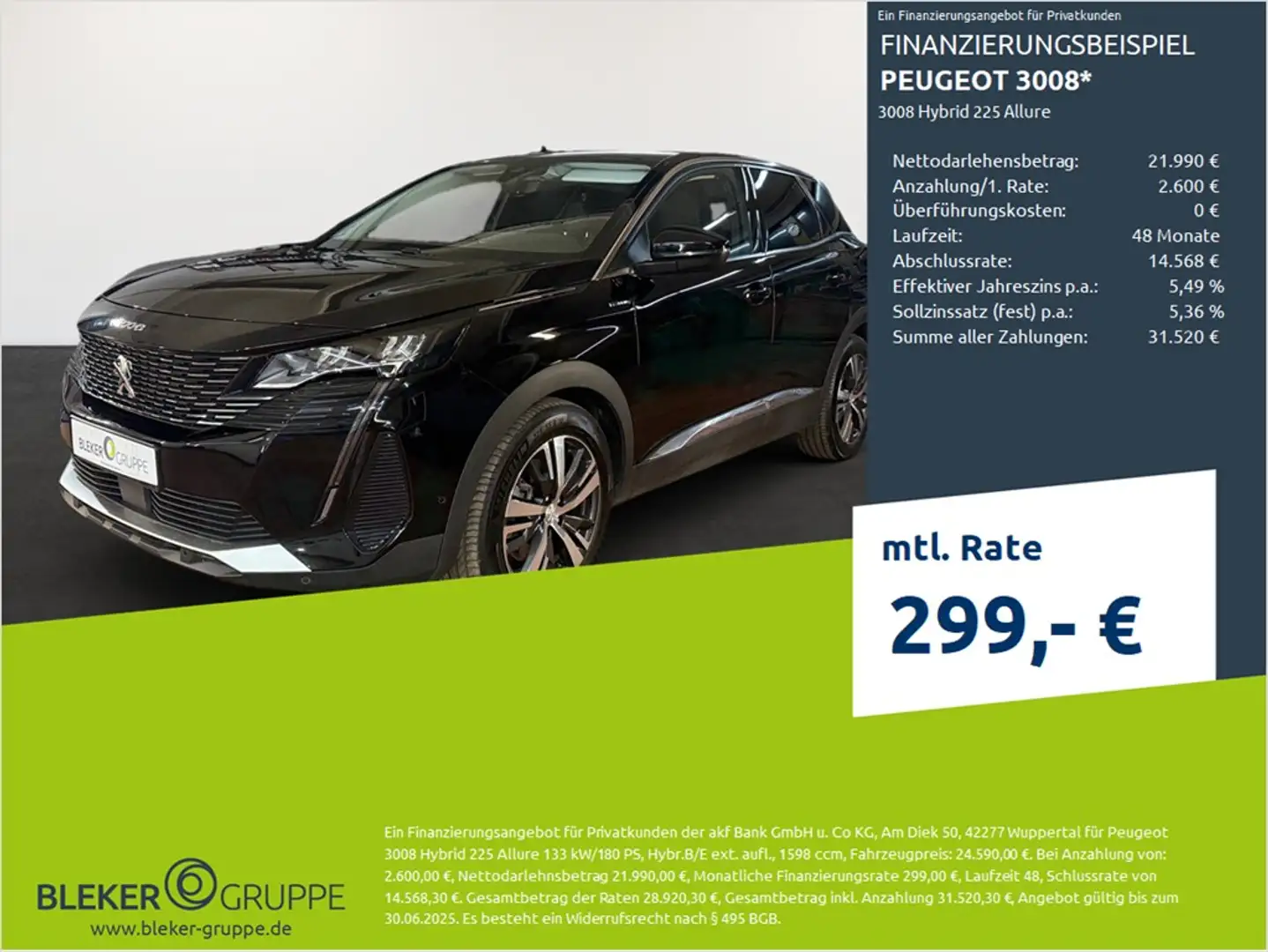 Peugeot 3008 3008 Hybrid 225 Allure Noir - 1