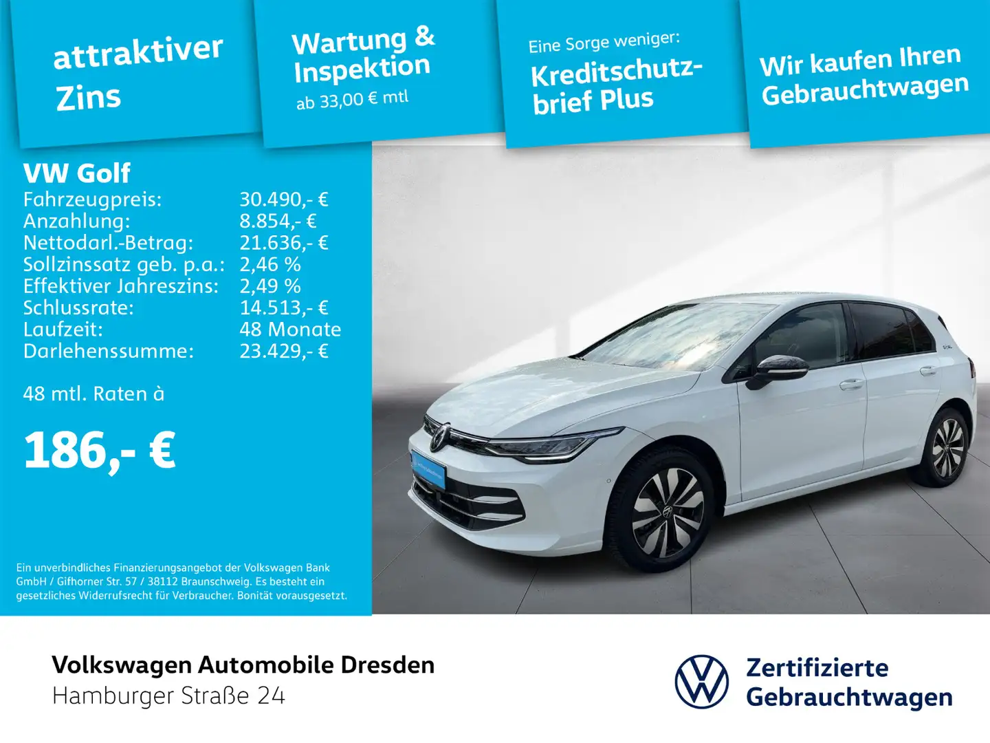 Volkswagen Golf VIII Goal 1.5 eTSI DSG LED KAM APP KEYLESS Weiß - 1