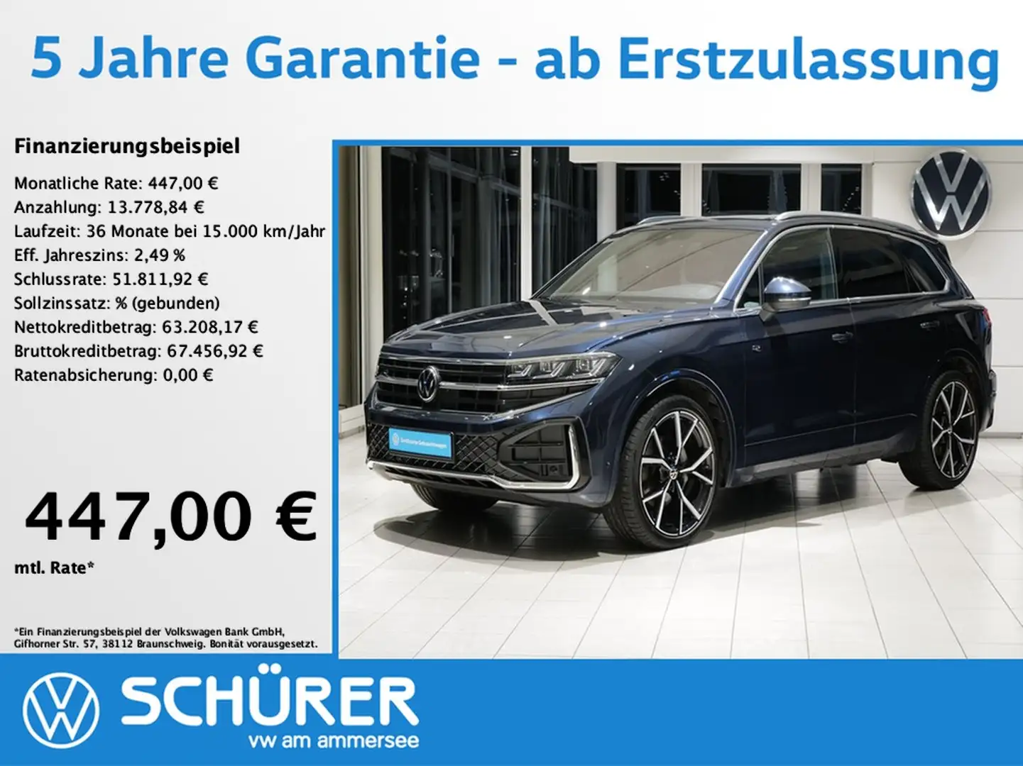 Volkswagen Touareg 3.0TDI R-Line Nachtsicht Pano StdHz 22" Luft Blau - 1