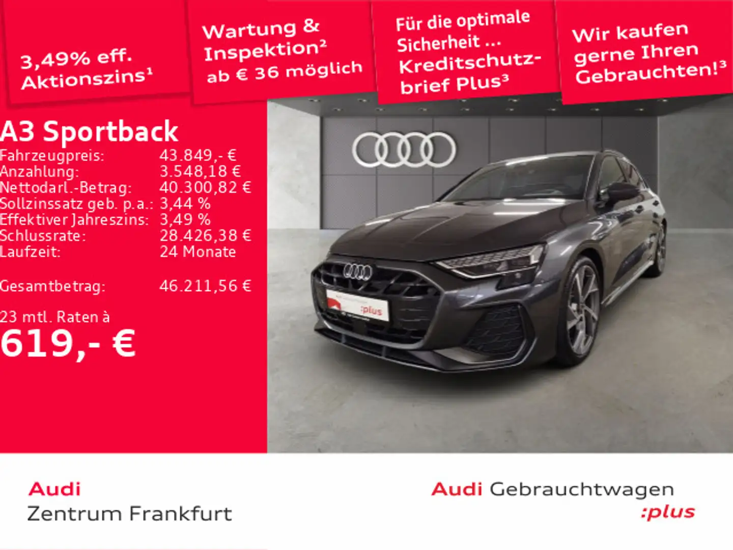 Audi A3 35 TDI S tronic S line LED Navi HuD Grau - 1