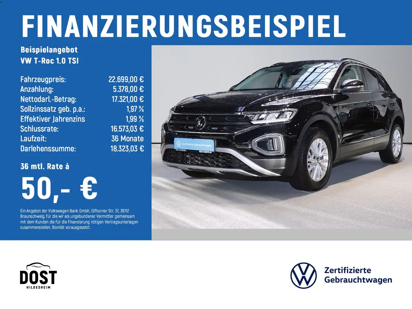 Volkswagen T-Roc 1.0 TSI Life NAVI+DAB+SHZ+LED Schwarz - 2