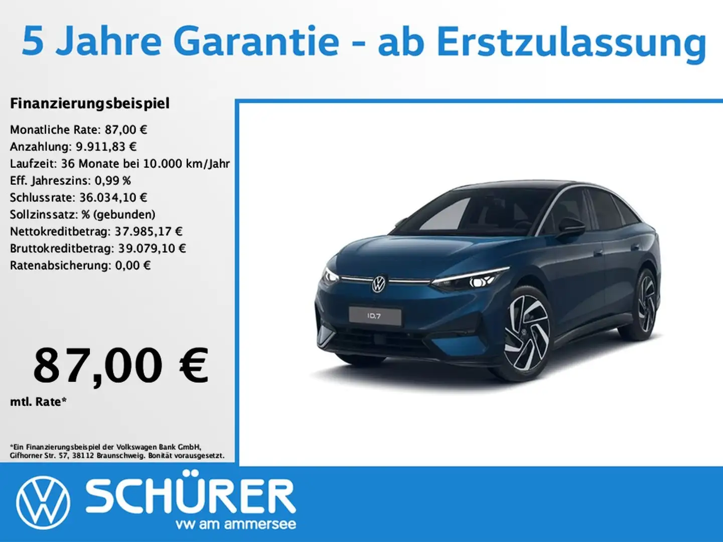 Volkswagen ID.7 Pro AHK Wärmepumpe 360° Matrix HuD ACC Blau - 1