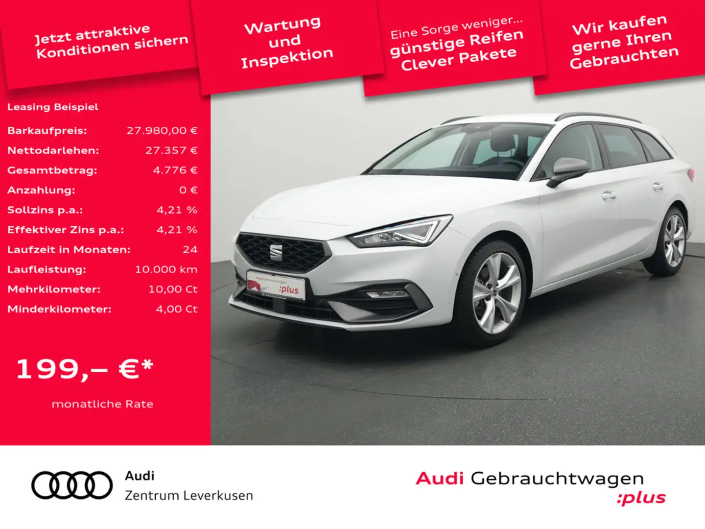 SEAT Leon ST FR DSG NAVI CARPLAY VIRT LED ACC KAM Weiß - 1
