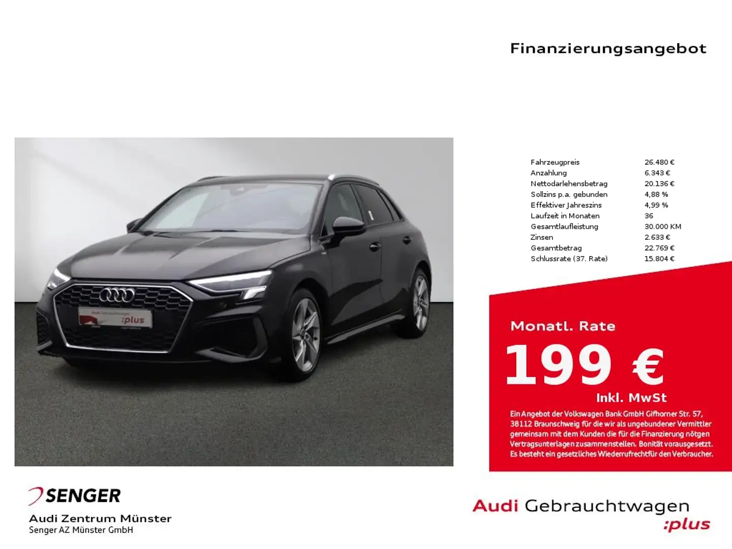 Audi A3 30 TFSI S line MMI Navi LED Kamera Schwarz - 1
