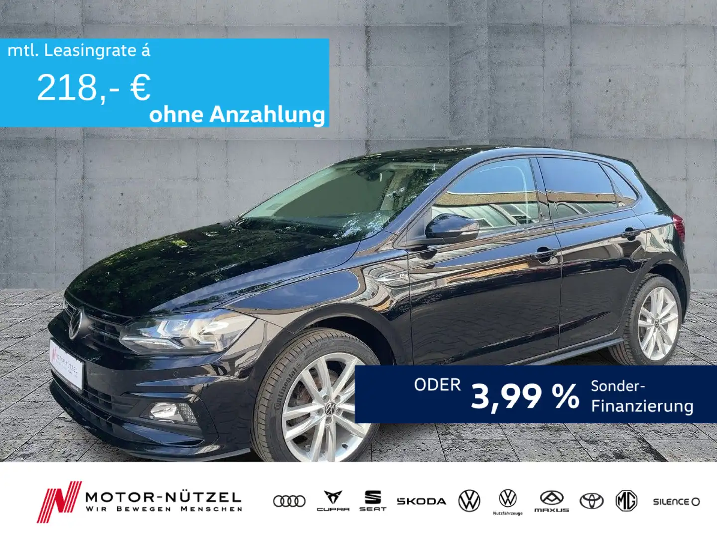 Volkswagen Polo 1.0 TSI R-LINE NAVI+DAB+ACC+SHZ+PDC+NSW+MFL Zwart - 1