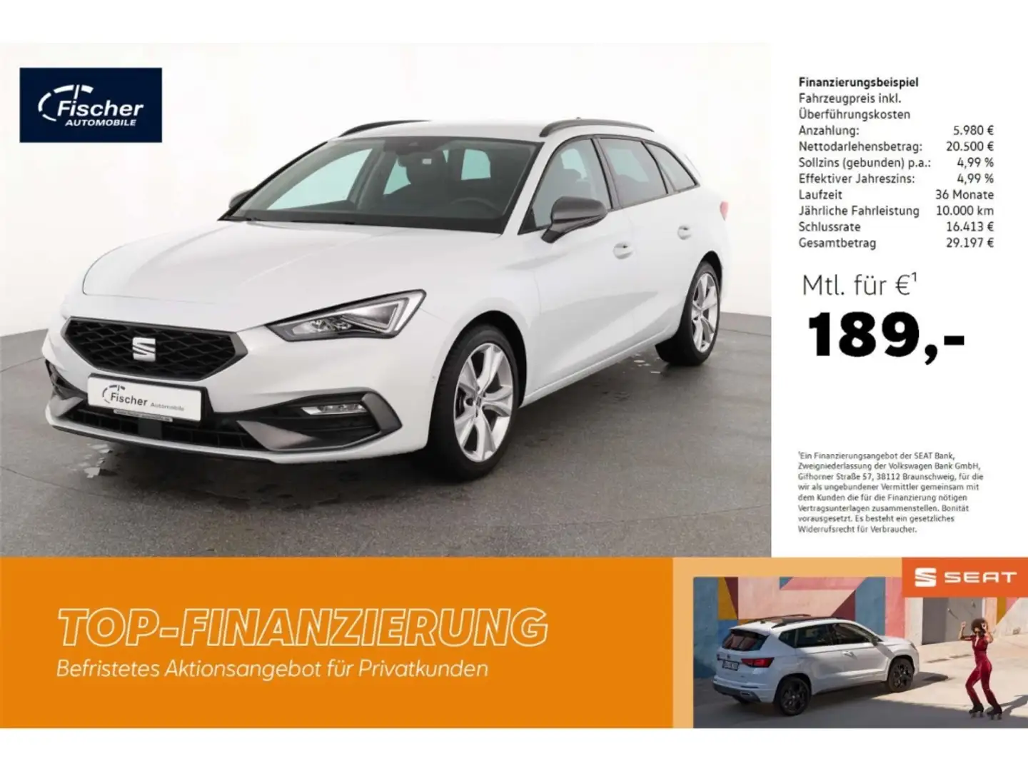 SEAT Leon Sportstourer 1.5 eTSI DSG FR NAV/RFK/KESSY Weiß - 1