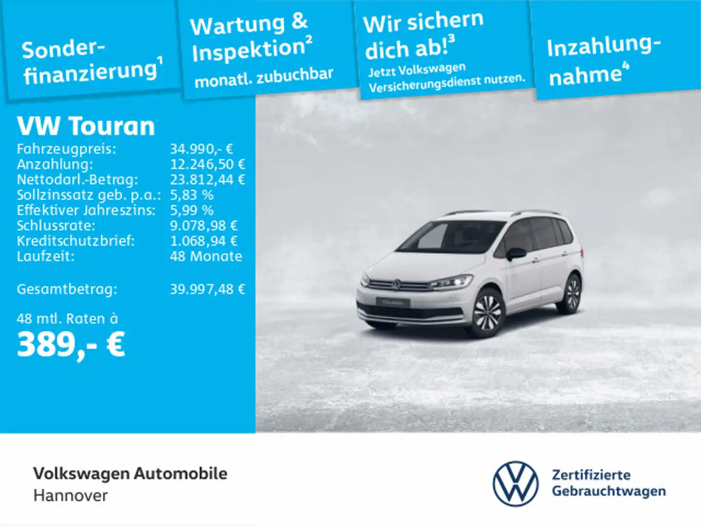 Volkswagen Touran 2.0 TDI DSG Goal 7-Sitzer AHK ACC DigCock Weiß - 1