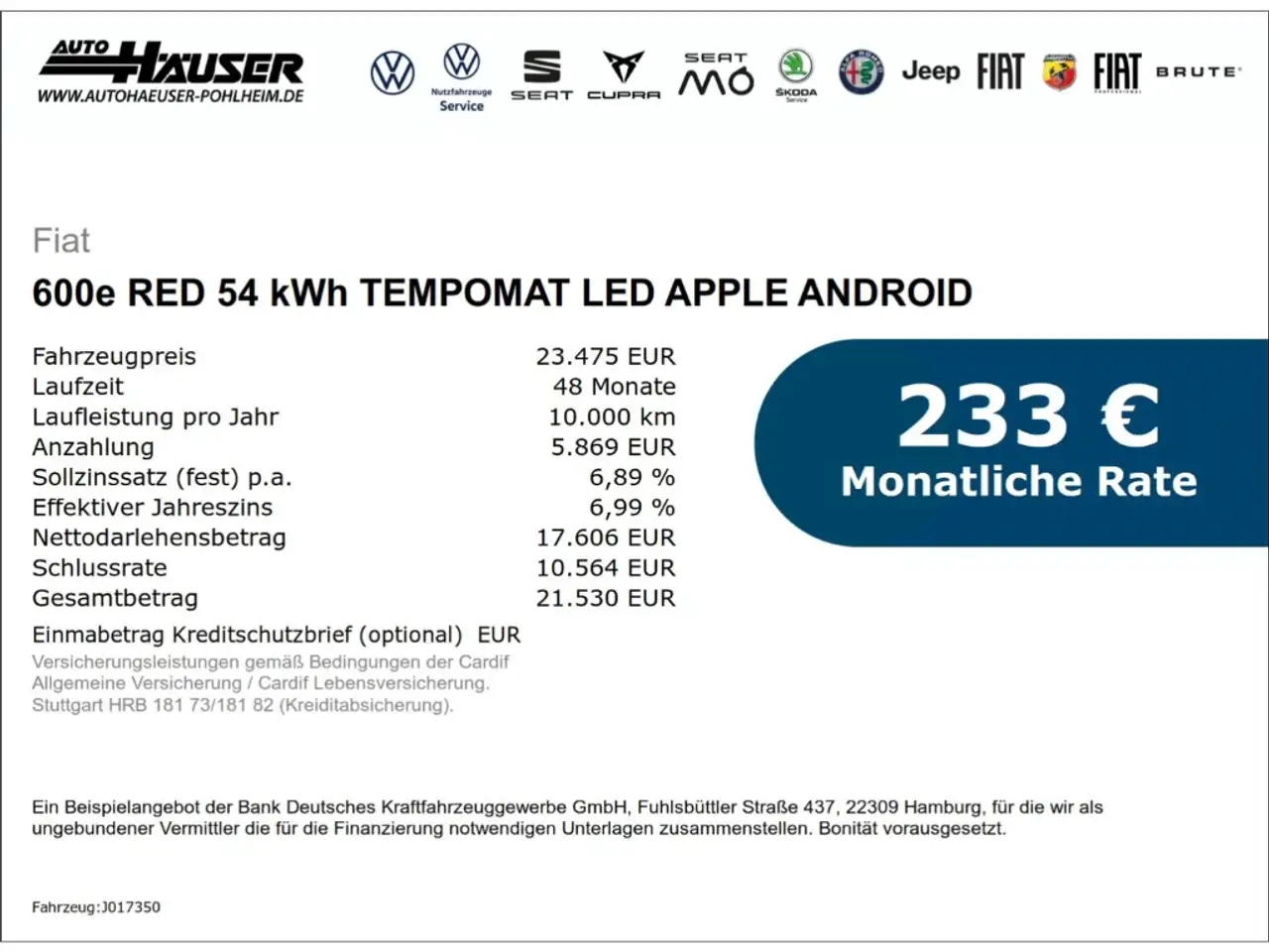 Fiat 600 RED 54 kWh TEMPOMAT LED APPLE ANDROID 2