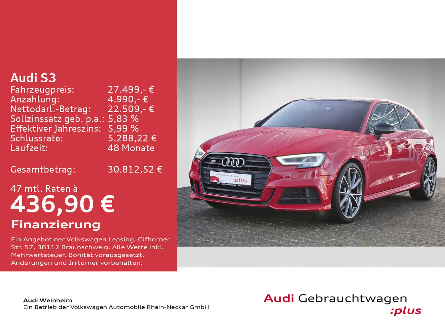 Audi S3 TFSI Black Paket Pano S-tronic LED uvm Rot - 2