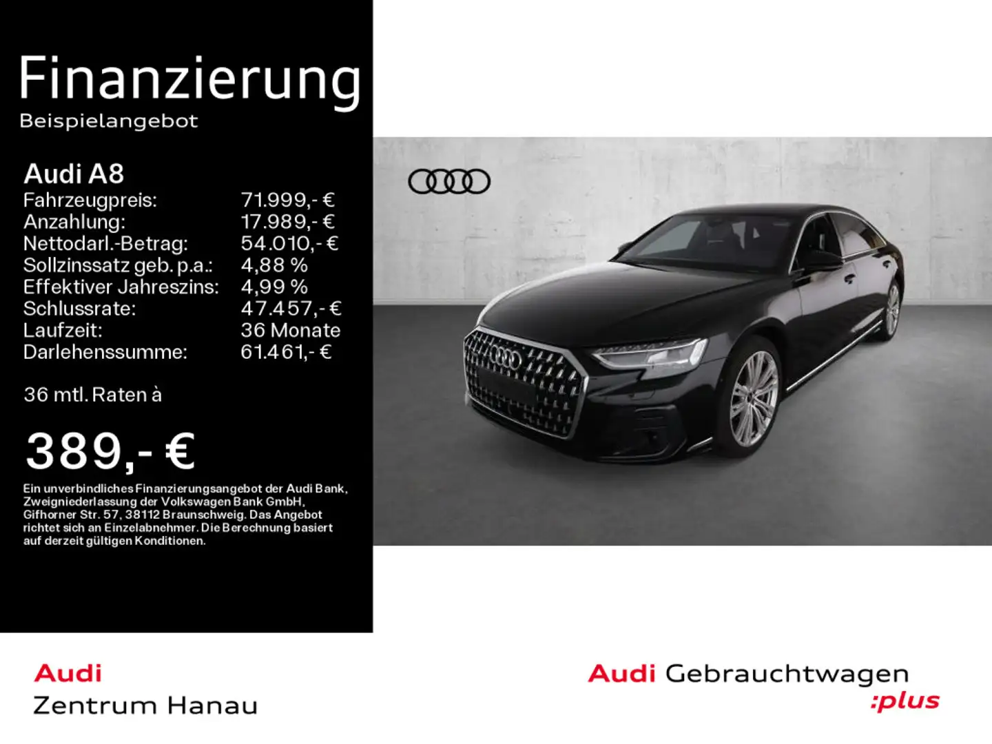 Audi A8 L 60 TFSIe quattro*NAVI-PLUS*HUD*LEDER*B&O*MA Schwarz - 1
