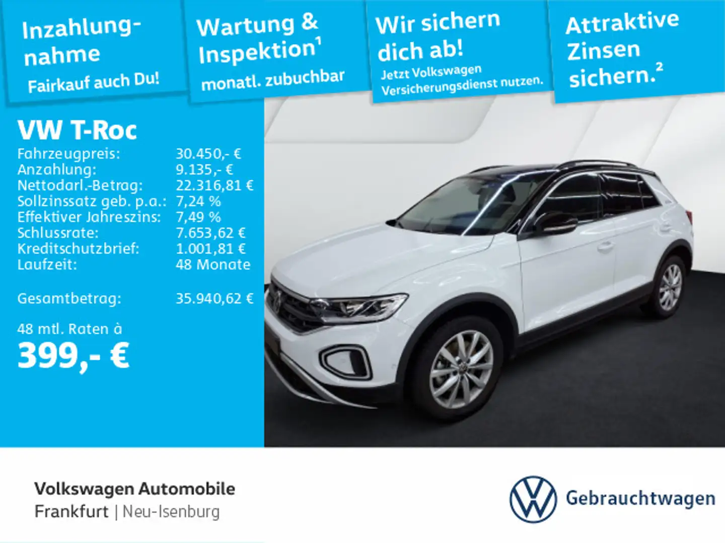 Volkswagen T-Roc 2.0 TDI DSG Goal Navi LEDPlus DAB+ FrontAs Weiß - 1