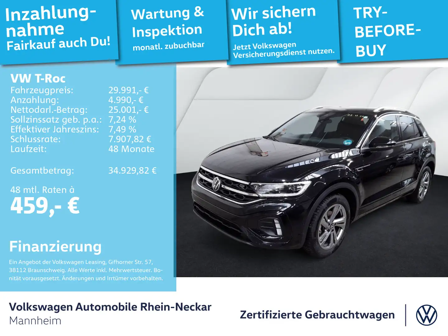 Volkswagen T-Roc 1.5 TSI R-Line DSG Navi AHK Kamera uvm. Schwarz - 1