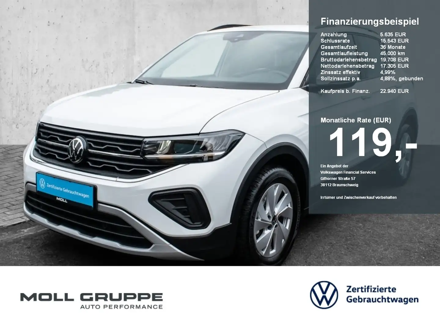 Volkswagen T-Cross 1.0 TSI Life AUT KAM LED LM PDC SHZ VICO Weiß - 1