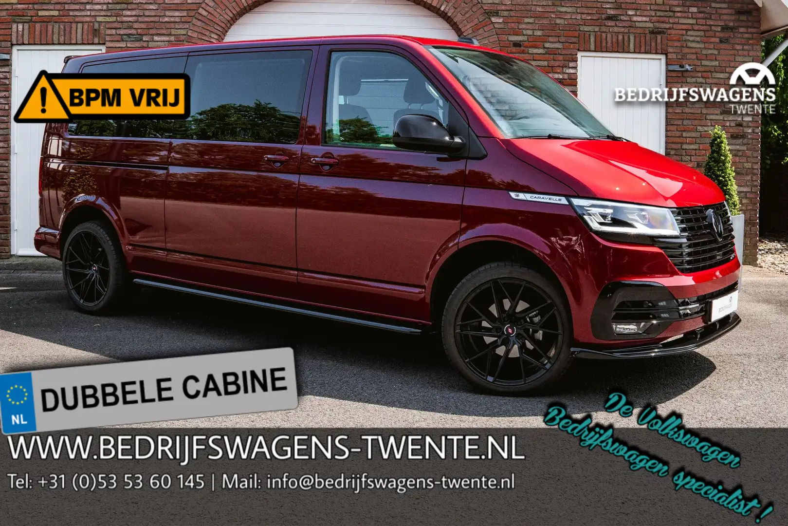 Volkswagen T6.1 Transporter 2.0 TDI 150 pk Dubbel Cabine Fontana Red Navi, Cam Rood - 1