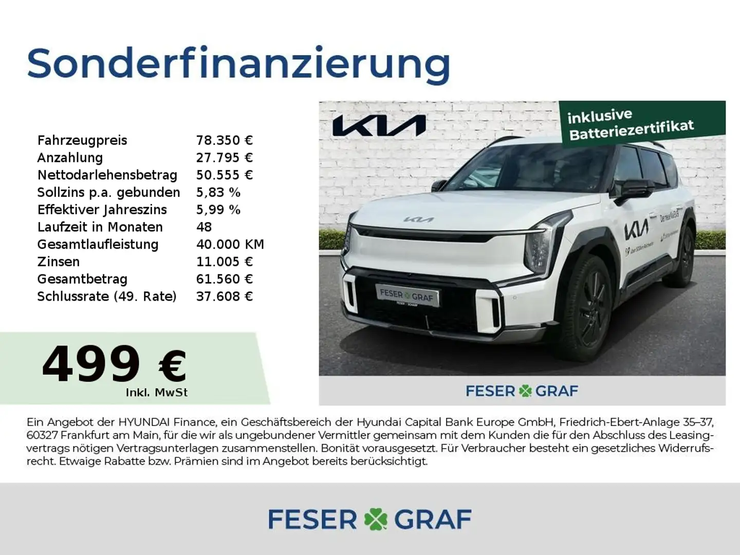 Kia EV9 AWD GT Line LAUNCH EDITION 7-Sitzer Head-Up Weiß - 1