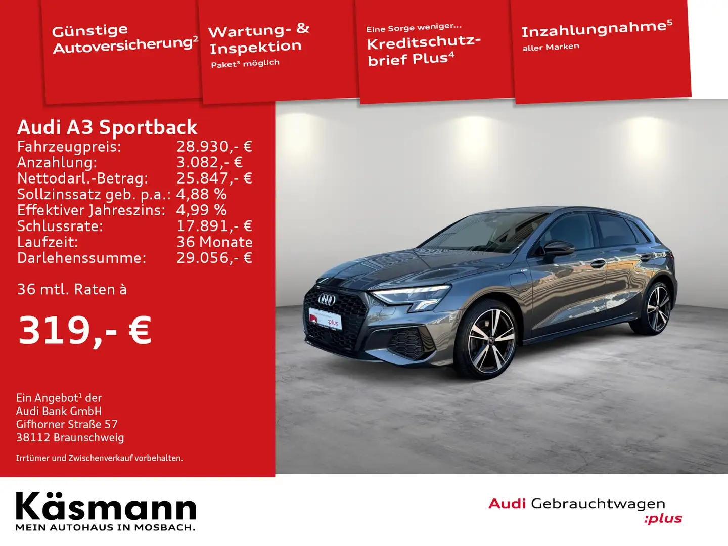 Audi A3 S line 40TFSIe 2xS line LED NAV KAM Grau - 1