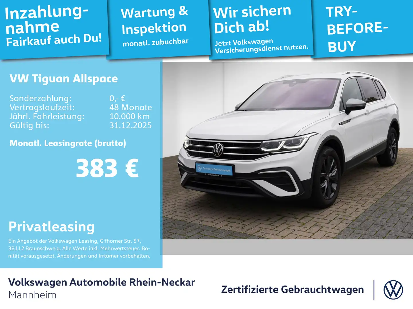 Volkswagen Tiguan Allspace 2.0 TDI Life DSG Navi Kamera LED Weiß - 1