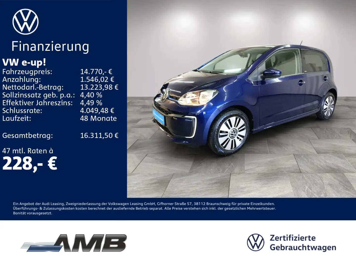 Volkswagen e-up! United Navi/CCS/e-Sound/Sitzhzg/Alu Blau - 1