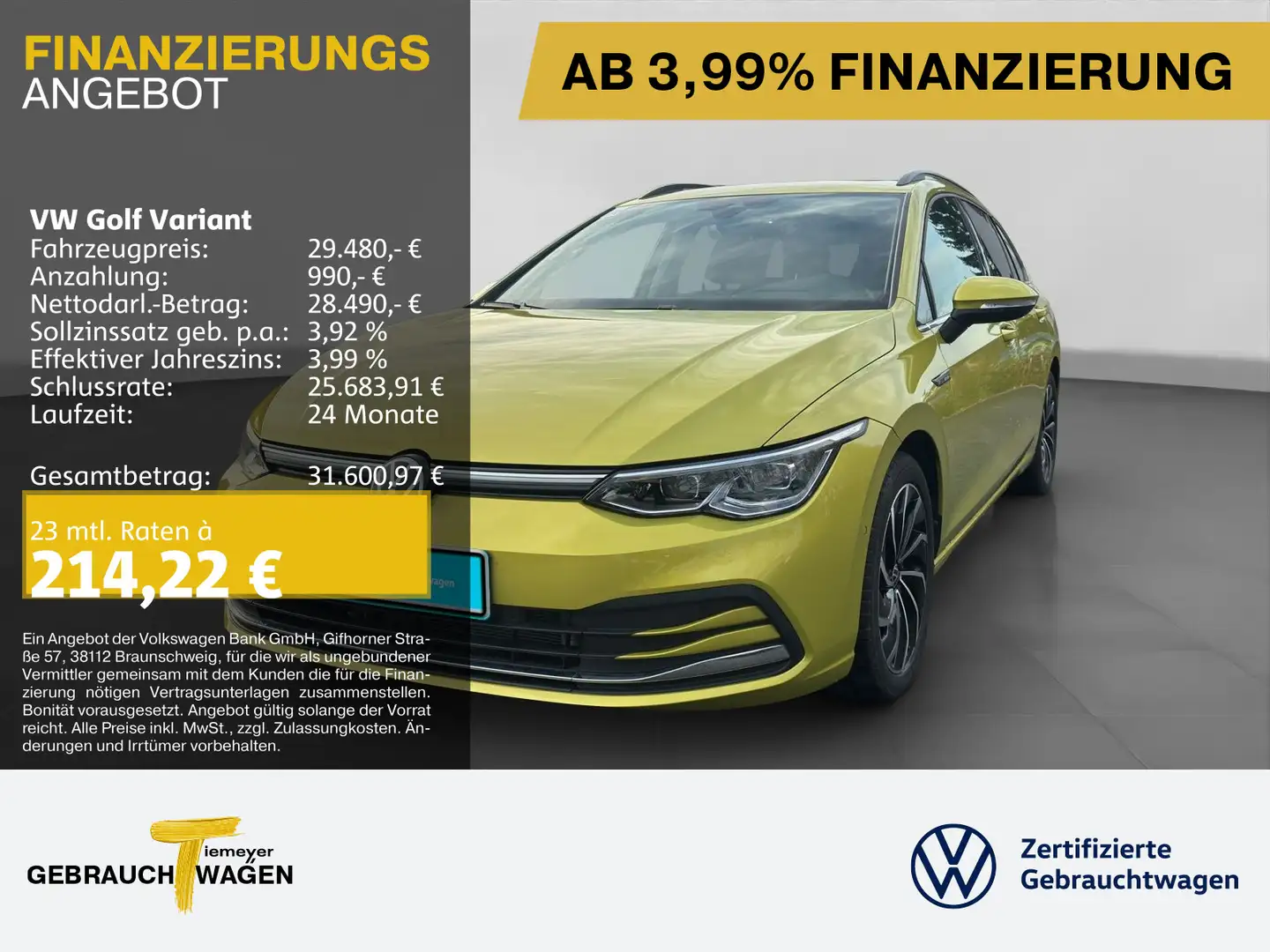 Volkswagen Golf Variant 1.5 TSI DSG STYLE PANO AHK ST.HEIZ Gelb - 1