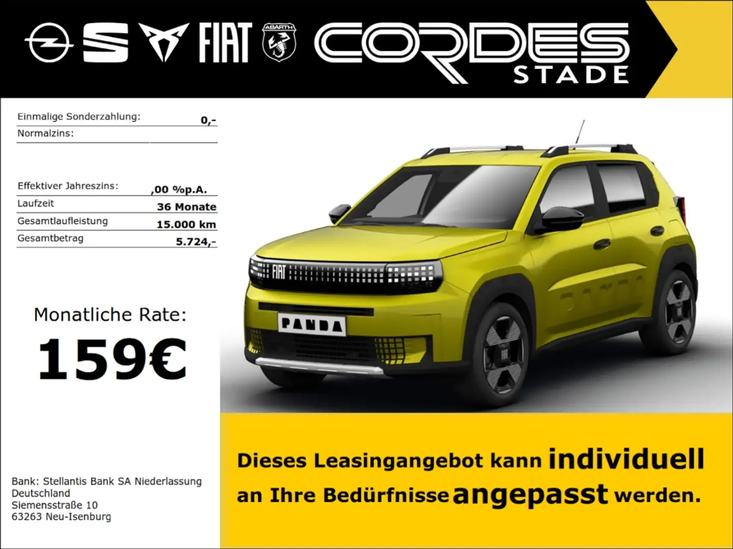 Fiat Grande Panda Elektro LA PRIMA SONDERLEASING 159 € ohne Anzahlun Жовтий - 1