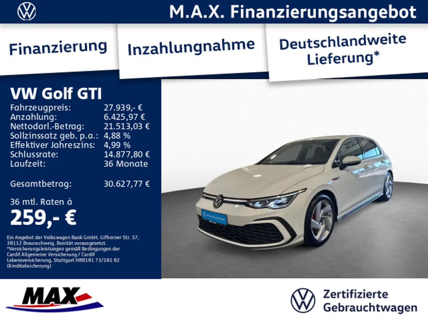 Volkswagen Golf GTI Golf VIII GTI 2.0 TSI DSG +LED+NAVI+KAMERA+ACC+ Weiß - 1