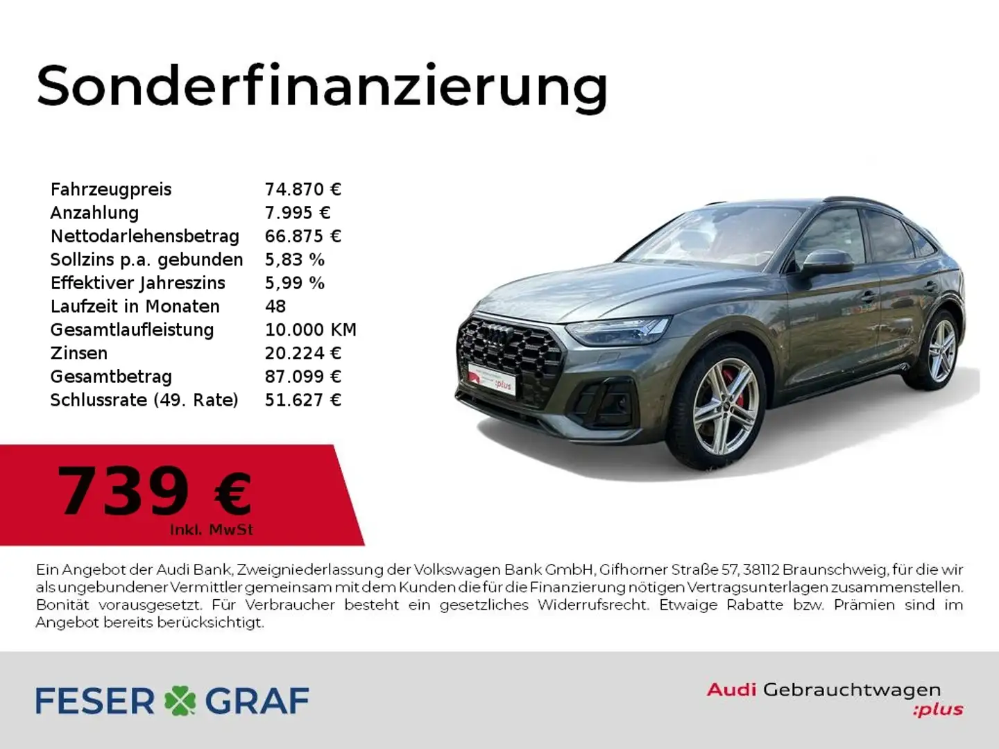 Audi SQ5 Sportback TDI Matrix/HUD/Standh./Air/B&O/AZV Grau - 1
