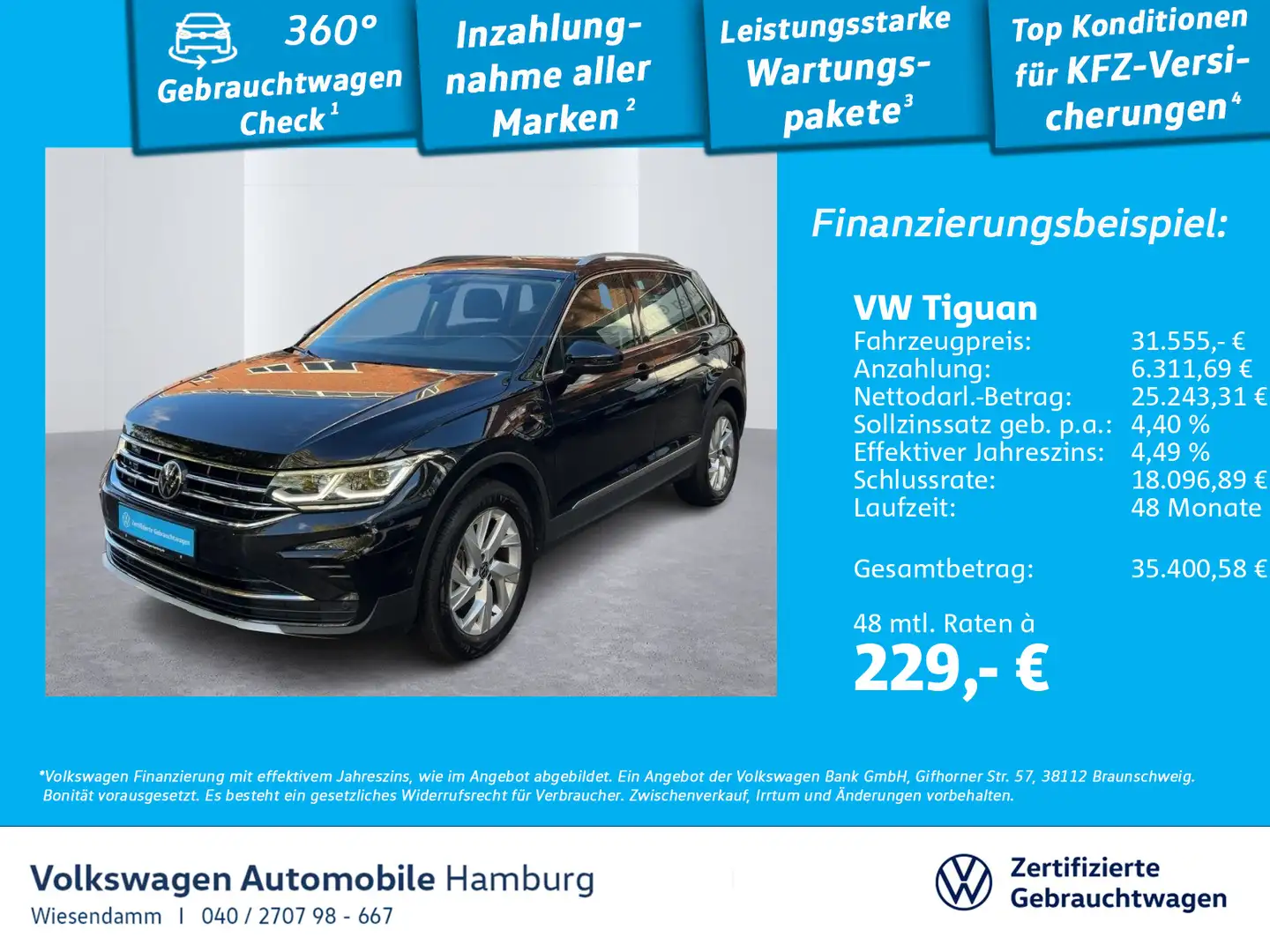 Volkswagen Tiguan 1.4 eTSI DSG LED Navi Keyless ACC Schwarz - 1