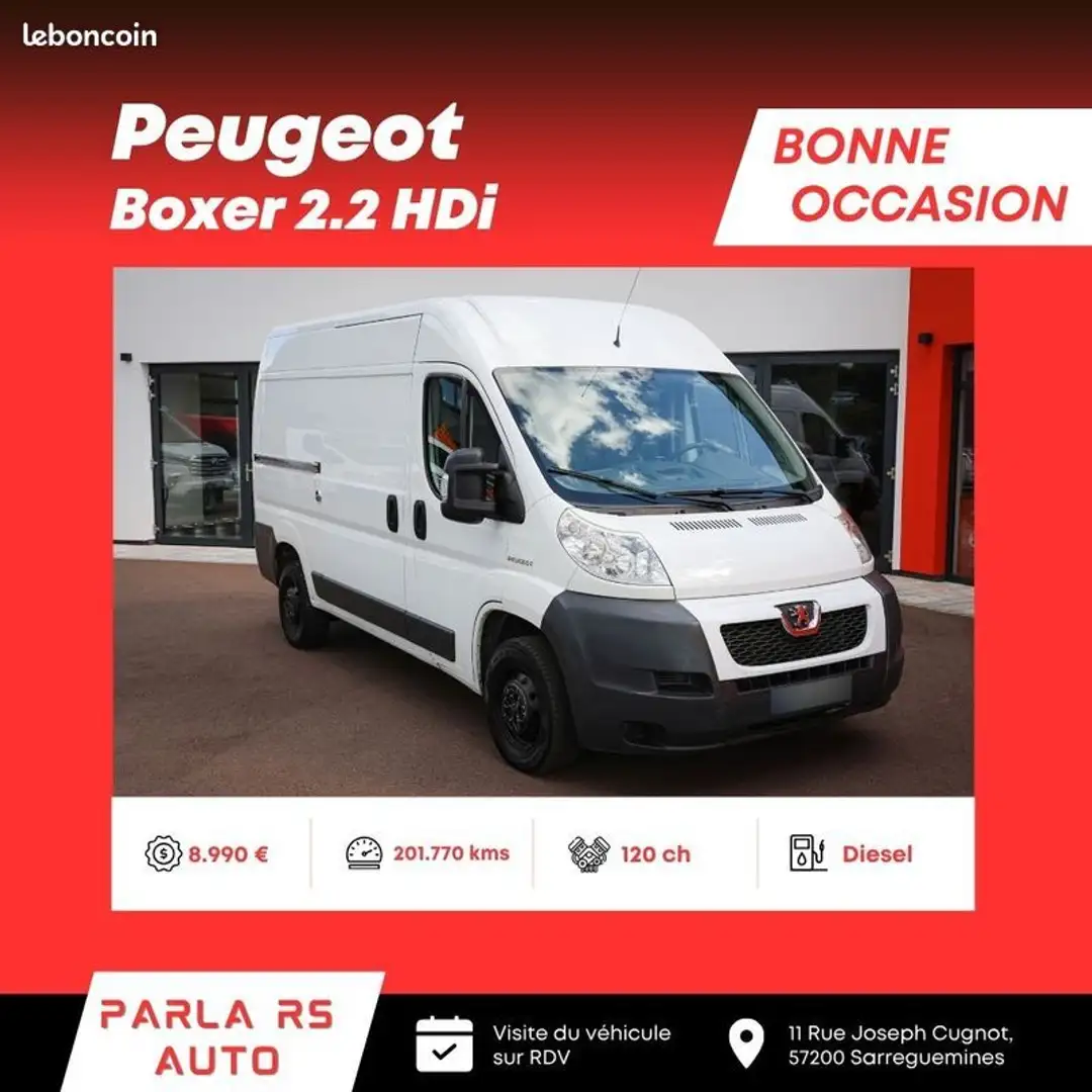Peugeot Boxer 2.2 HDi 120ch 3 places Blanc - 1