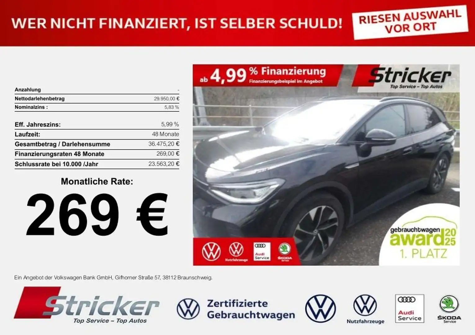 Volkswagen ID.4 Pro Performance 150/77 269,-ohne Anzahlung Navi A Schwarz - 1