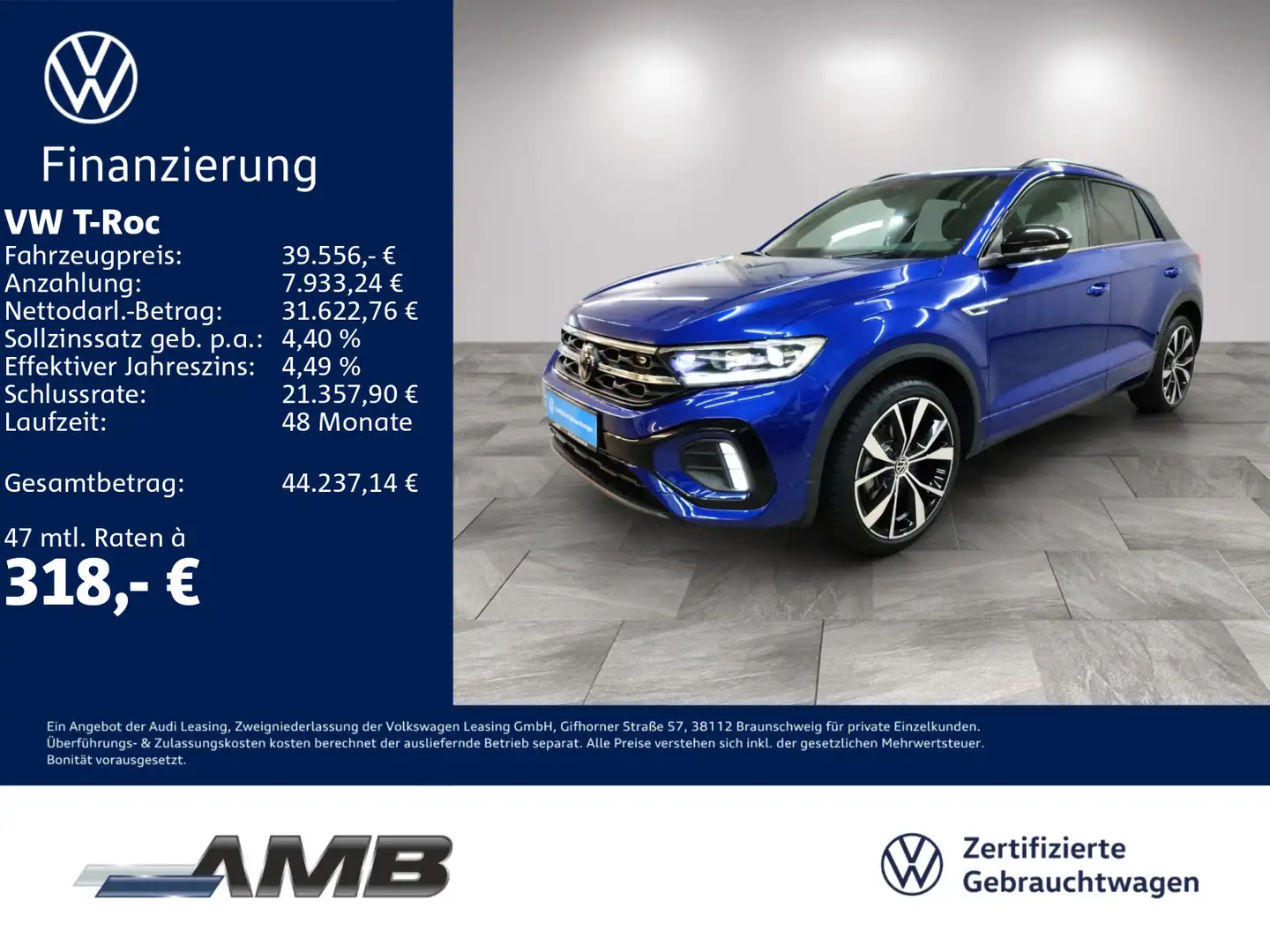 Volkswagen T-Roc R-Line 2.0 TDI AHK/Pano/Standhzg/01.30Gara Blau - 1