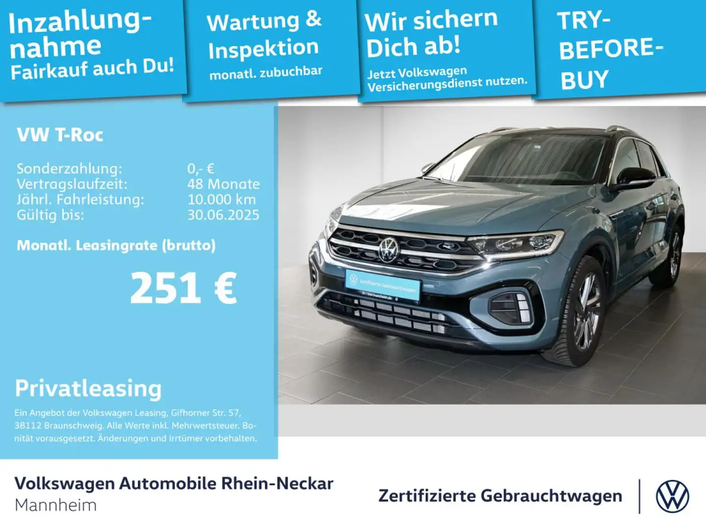 Volkswagen T-Roc 2.0 TDI R-Line DSG Navi AHK Kamera uvm Blau - 1