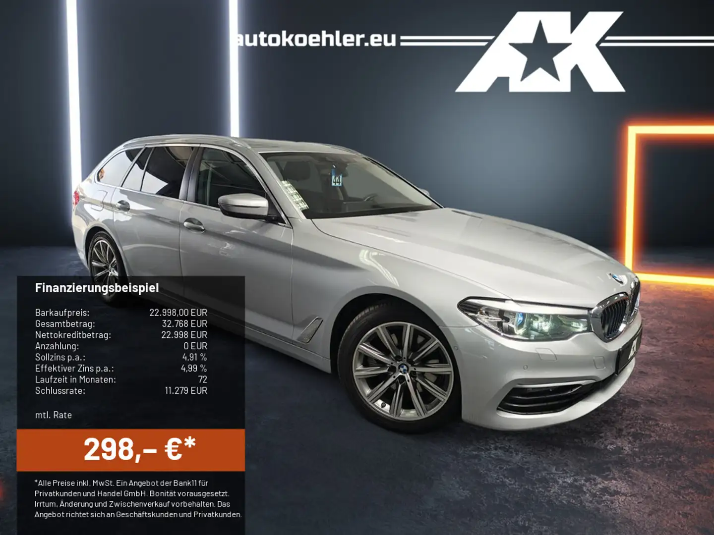 BMW 520 d Diesel Leder Navi HeadUp AHK Hifi 360 Silber - 1