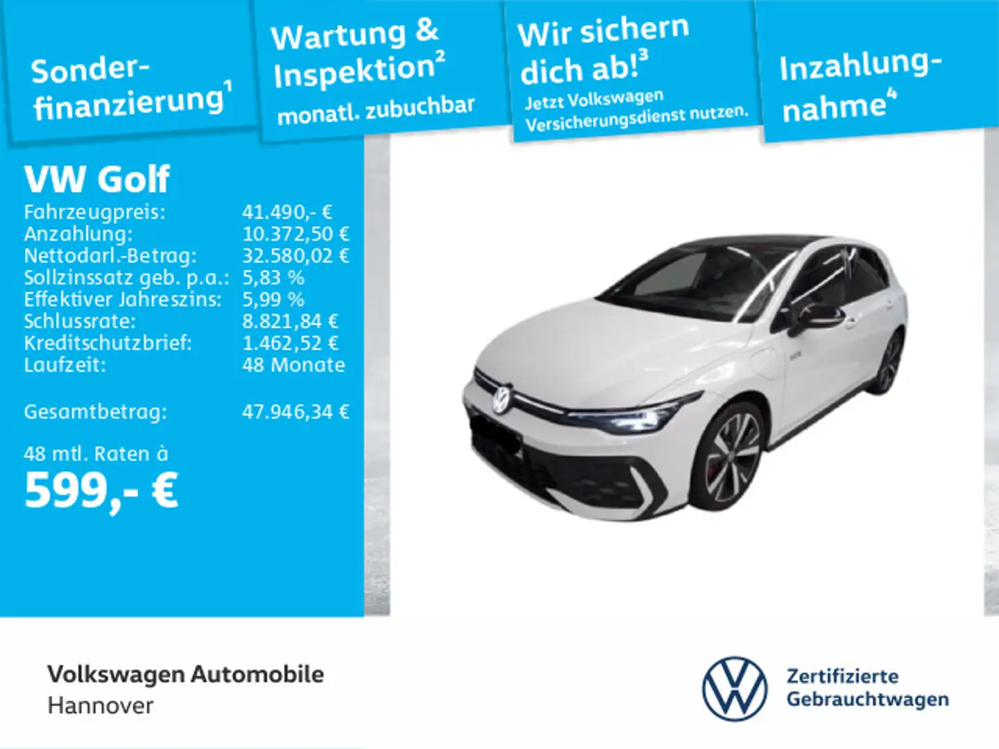 Volkswagen Golf GTE VIII 1.5 TSI DSG GTE Navi AHK Pano Kamera H Weiß - 1
