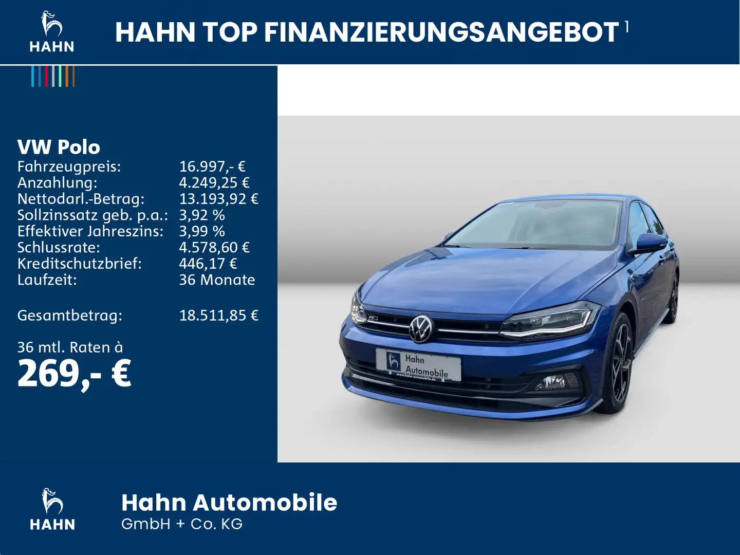 Volkswagen Polo 1.0TSI Highline R-line LED Navi ACC PDC DAB Bleu - 2