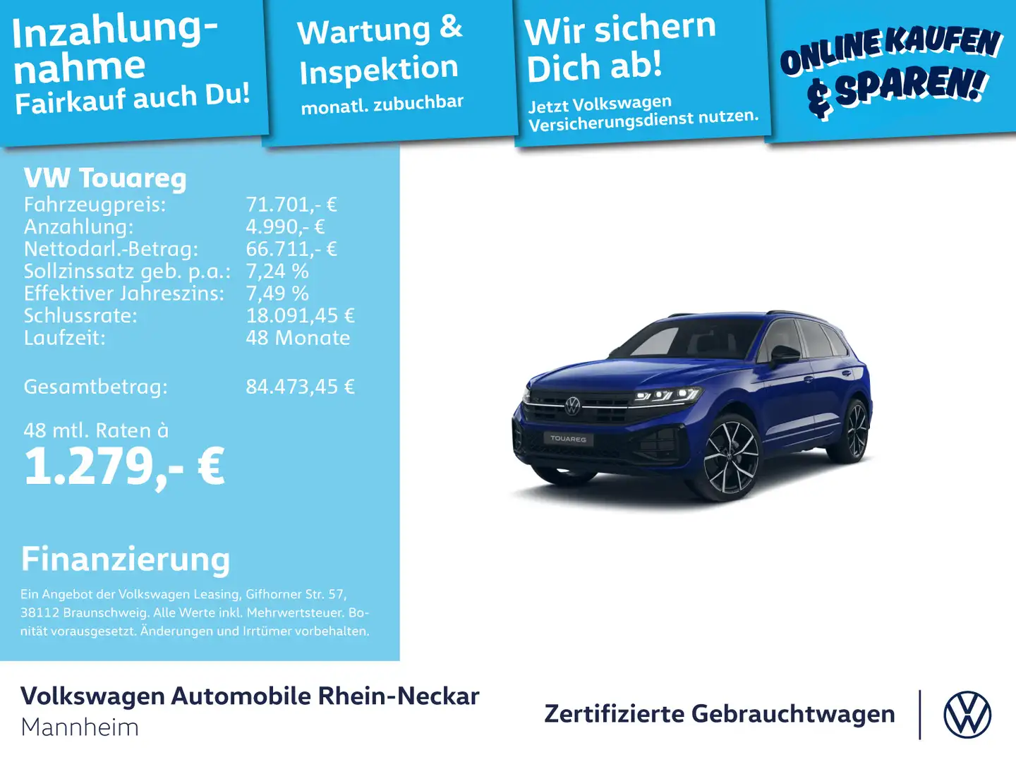Volkswagen Touareg 3.0 TDI R-Line 4Motion GAR2030 Navi, AHK Blau - 1