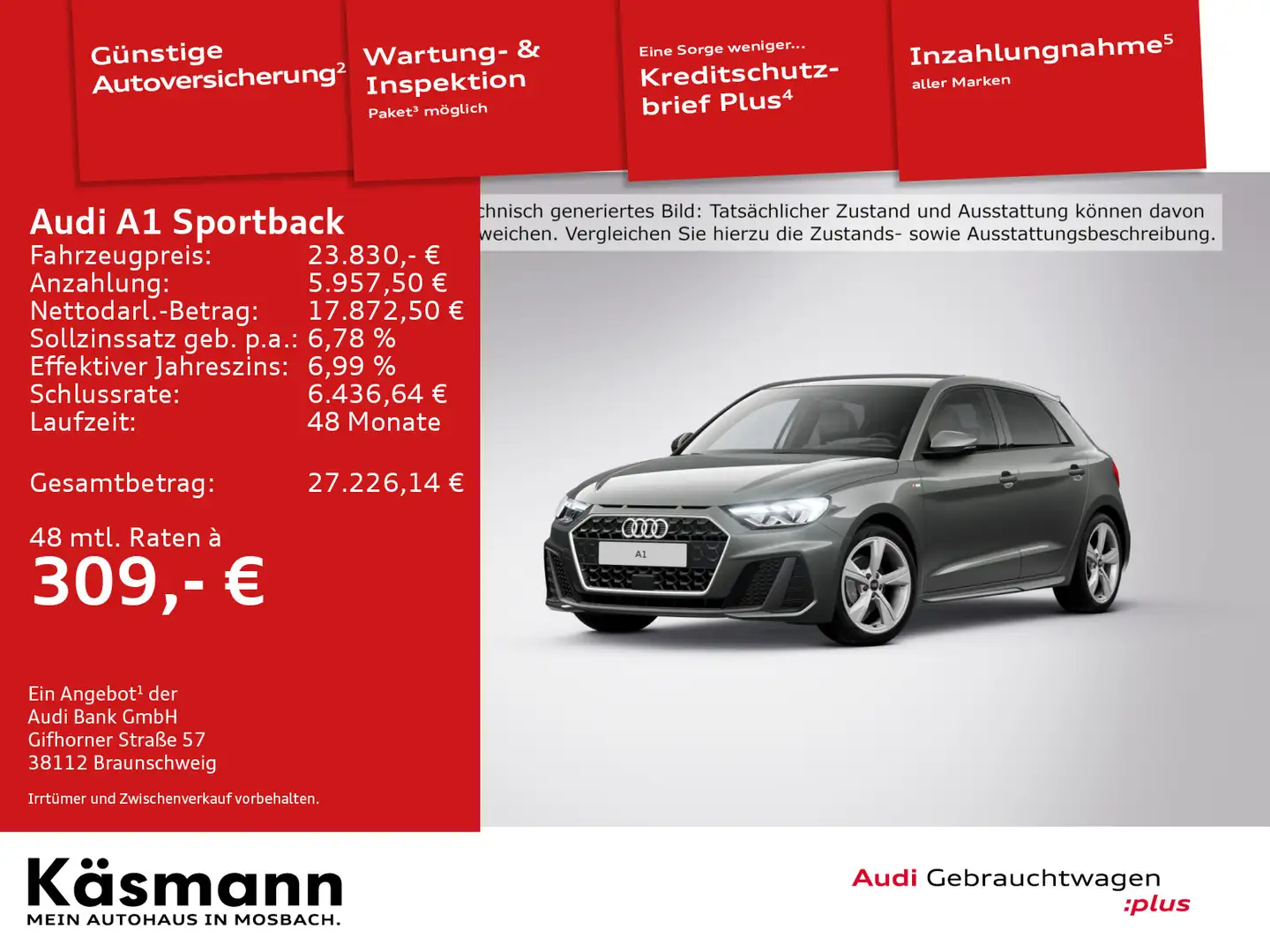 Audi A1 S line 30TFSI 2x S line LED PDC Grau - 1