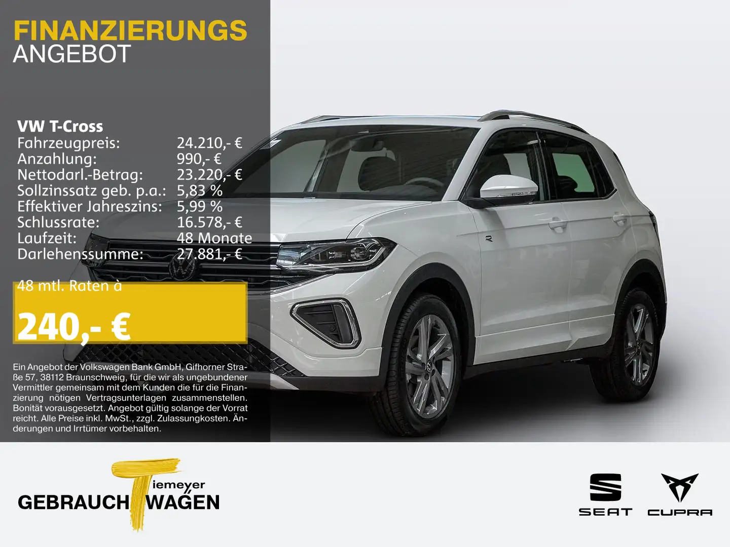 Volkswagen T-Cross 1.0 TSI DSG R-LINE AHK NAVI KAMERA Weiß - 1
