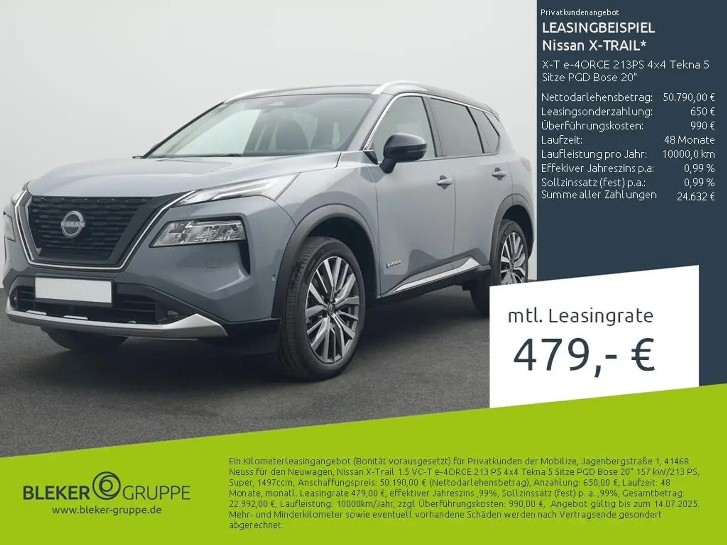 Nissan X-Trail X-T e-4ORCE 213PS 4x4 Tekna 5 Sitze PGD Bose 20" Grau - 1