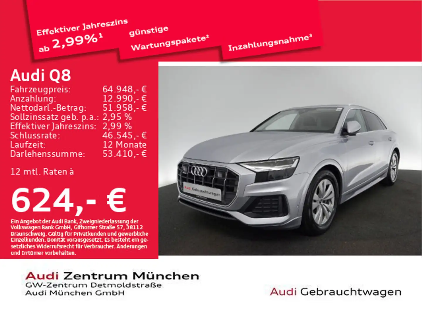 Audi Q8 50 TDI qu. tiptr. Pano/AHK/Virtual+/Kamera Silber - 1