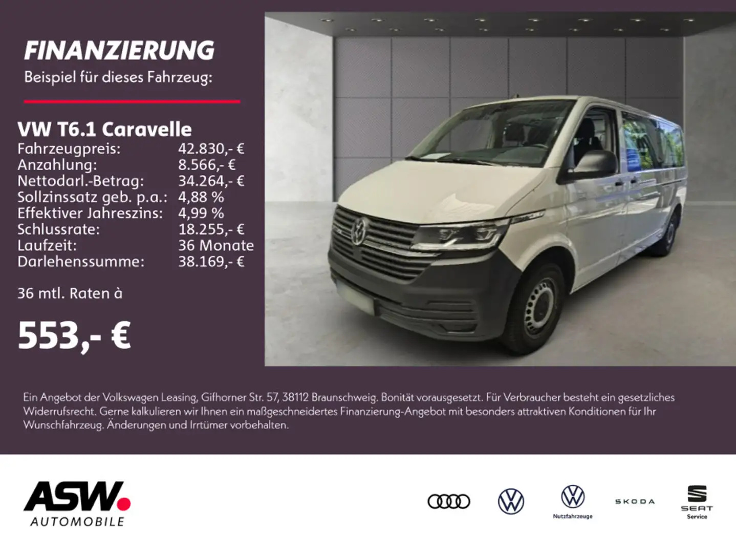 Volkswagen T6.1 Caravelle 2.0TDI DSG LED Klima Navi PDC 9-S Weiß - 1