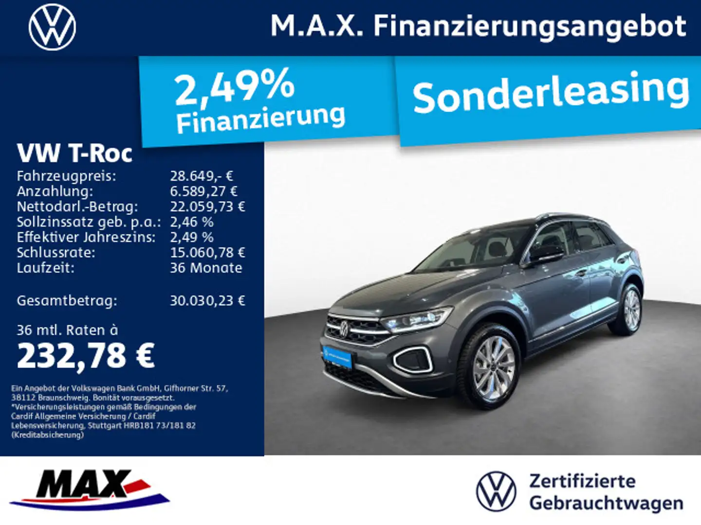 Volkswagen T-Roc 1.5 TSI DSG STYLE IQ.LIGHT+NAV+KAMERA+PANO Grau - 1