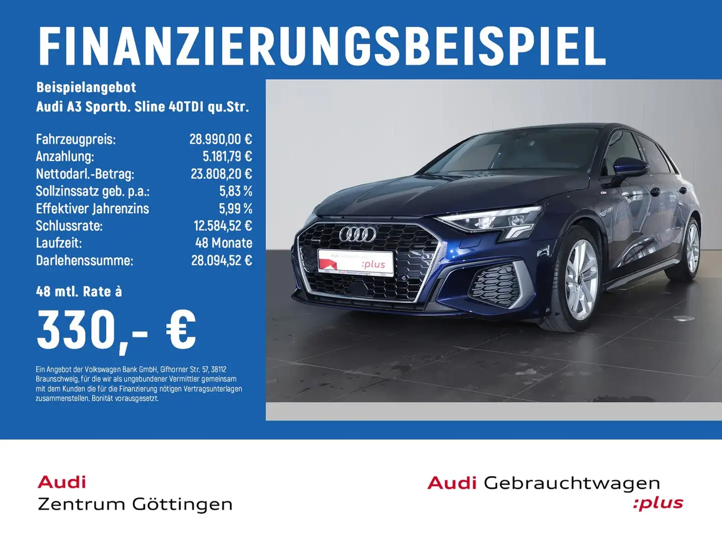 Audi A3 Sportb. Sline 40TDI qu.Str. LED+BUSINESSPAKET Bleu - 2